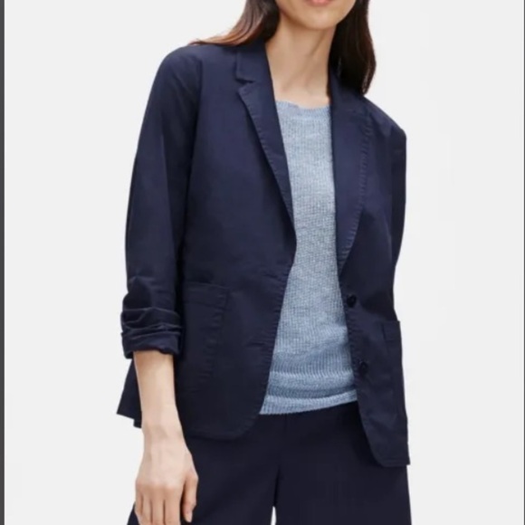 Navy Blazer NWT Eileen Fisher organic cotton stretch poplin jacket  Size medium - Picture 1 of 8